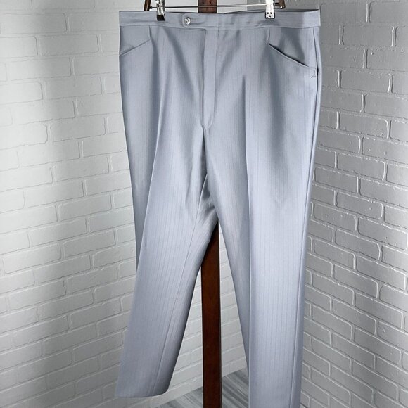 Phoenix Clothes Suit Men 46 42Wx30.5L Gray Embossed Stripe Tailored 70s 80s - Picture 9 of 16